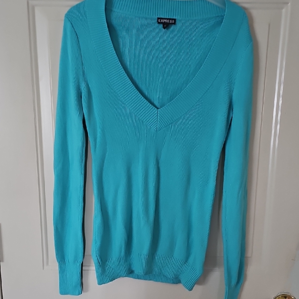 Express Women's V-Neck Sweater in Aqua